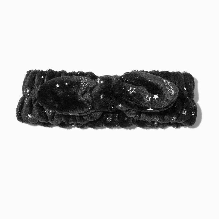 Silver Star Black Furry Makeup Bow Headwrap,