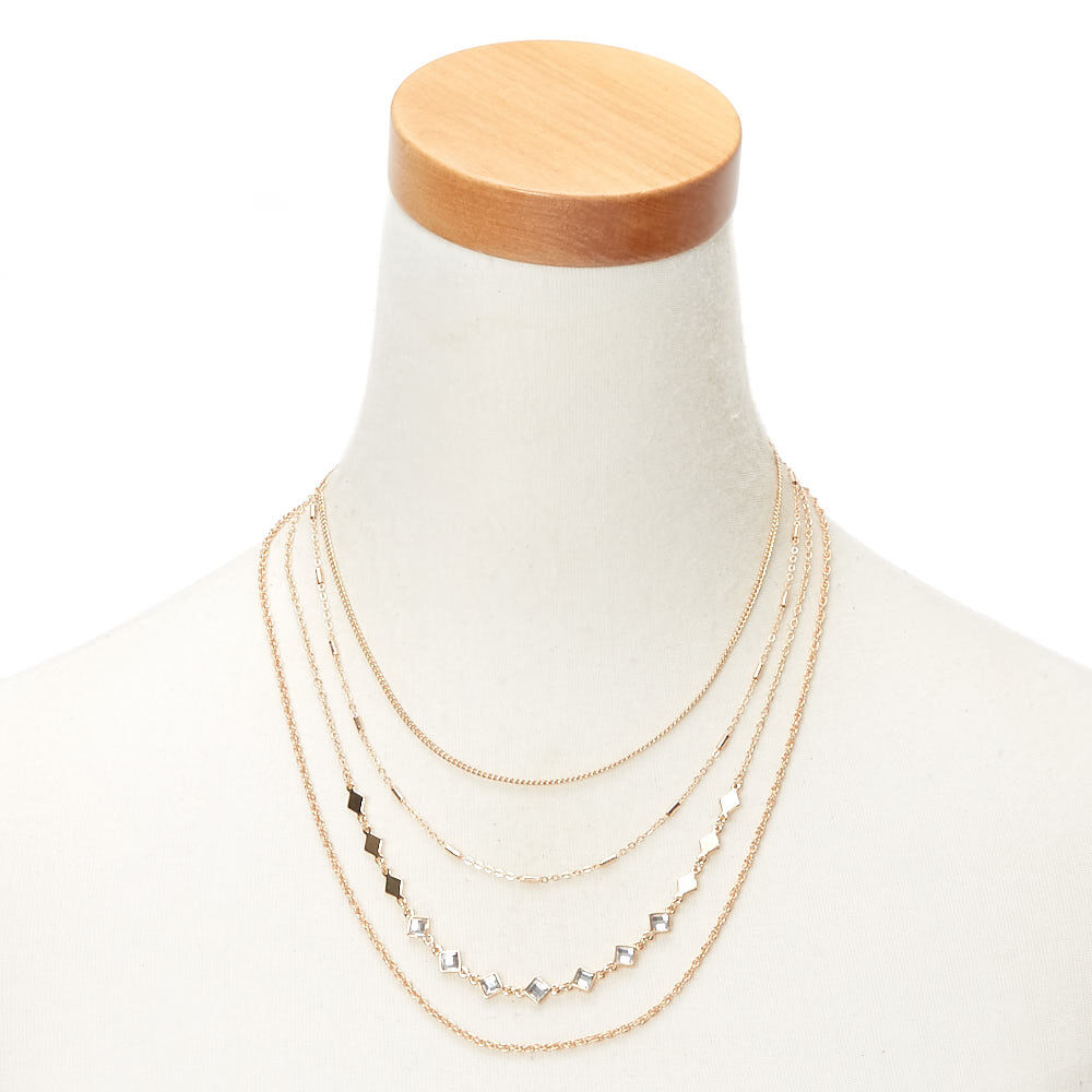 Gold Diamond Multi Strand Necklace,