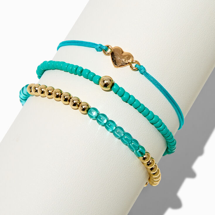 Heart Turquoise Seed Bead Bracelet Set - 3 Pack,