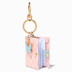 Pink Checkered Butterfly Charm Mini Diary Keychain,