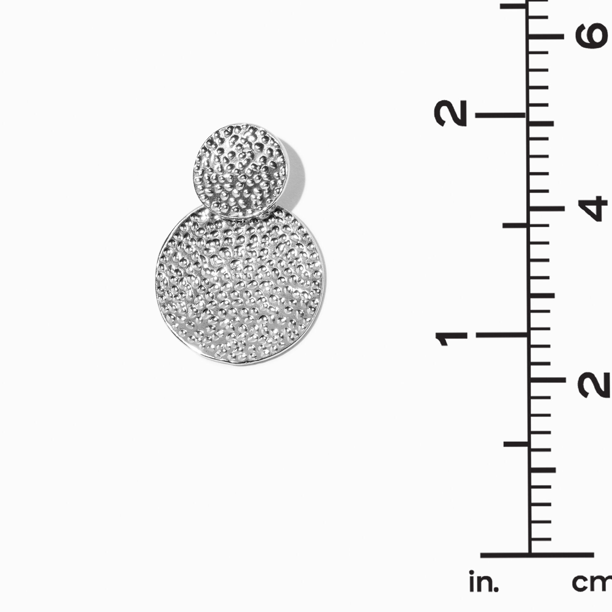 Silver-tone Textured Double Disc 2" Drop Earrings,