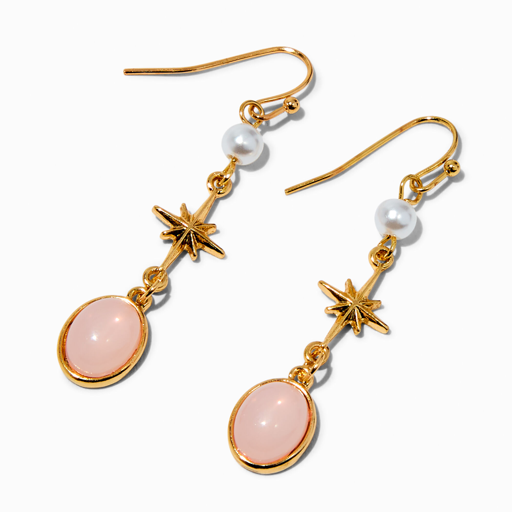 View Claires Mystical Gem Pearl 2 GoldTone Drop Earrings Pink information