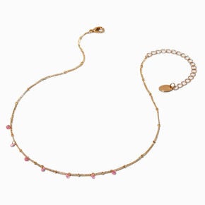 Pink Cubic Zirconia Confetti Charm Gold-tone Chain Necklace,