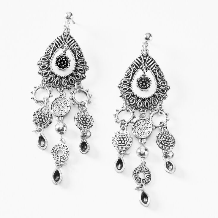 Silver 3&quot; Burnished Boho Teardrop Drop Earrings,