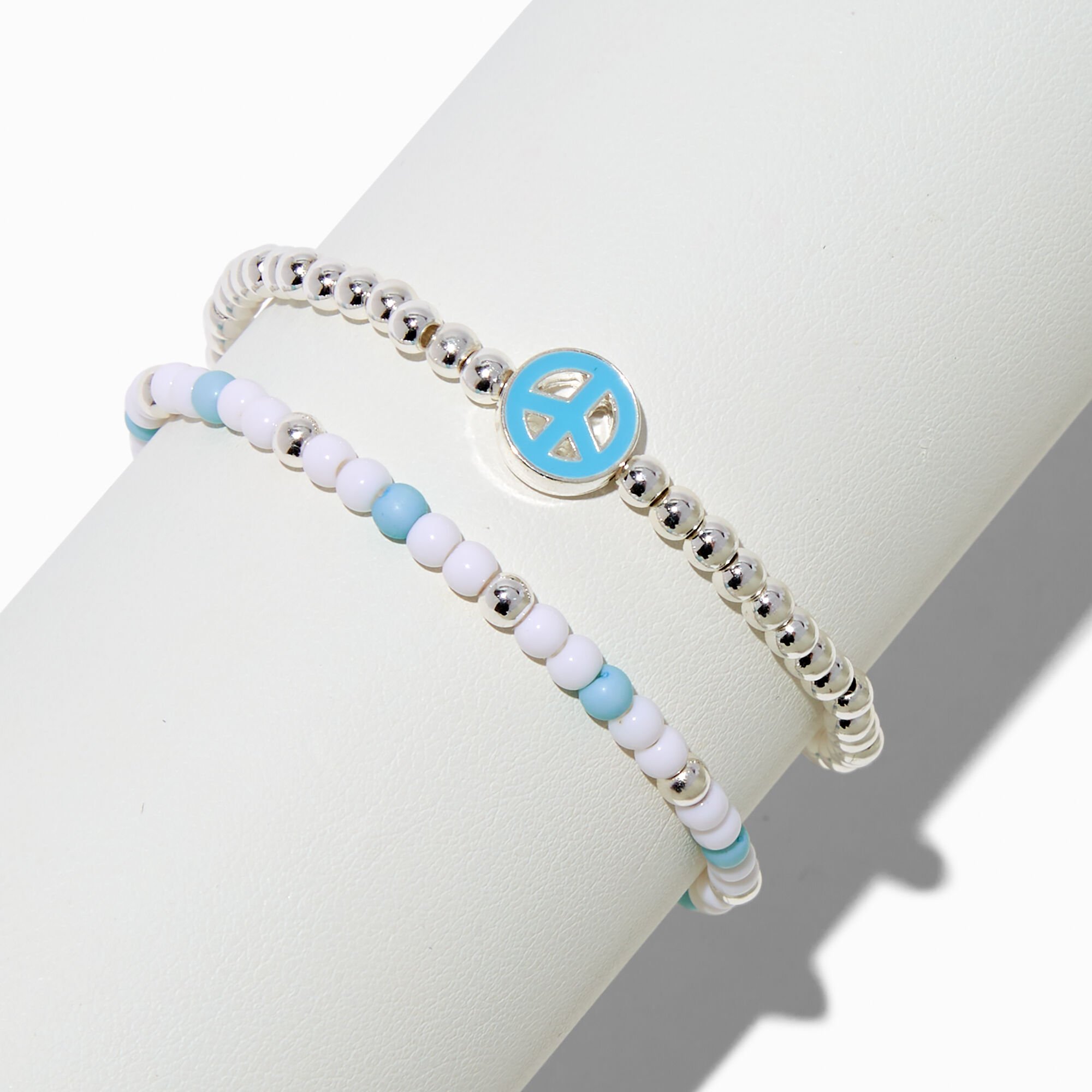 Teal Peace Sign Stretch Bracelets - 2 Pack,