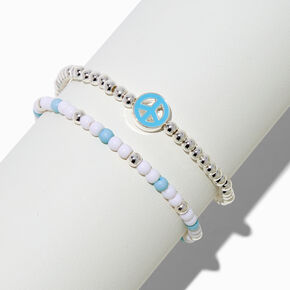 Teal Peace Sign Stretch Bracelets - 2 Pack,