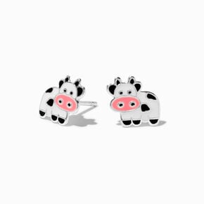 Sterling Silver Enamel Cow Stud Earrings,