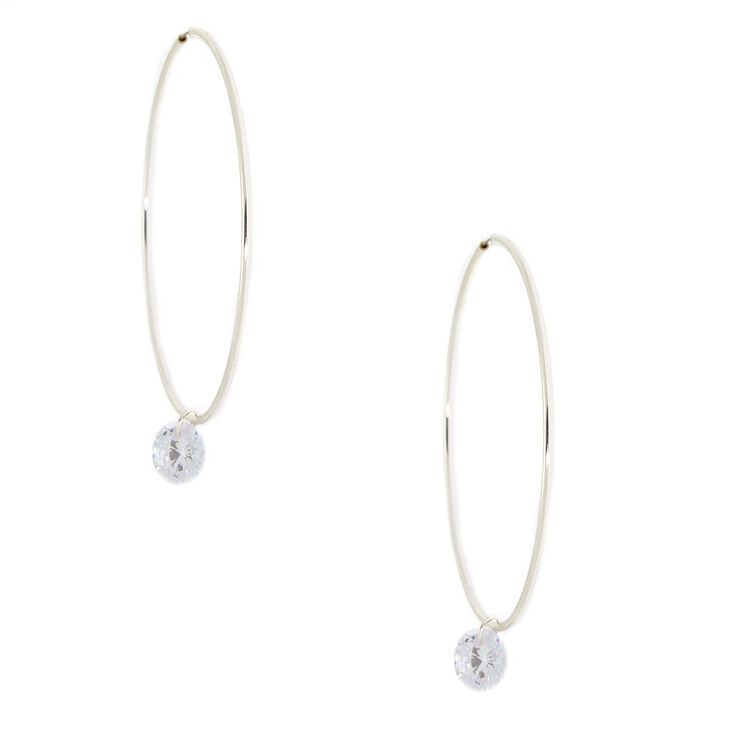 Silver Cubic Zirconia 50MM Hoop Earrings,