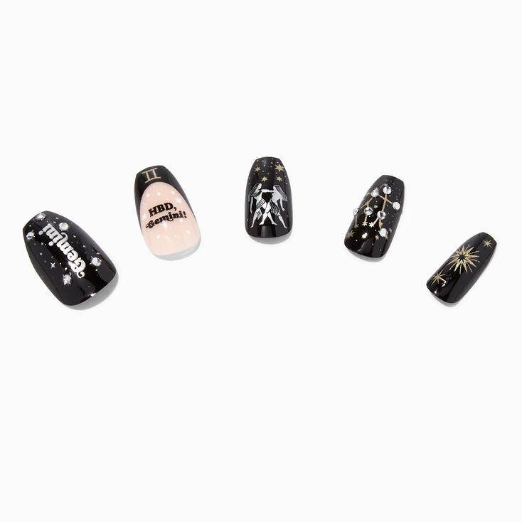 Gemini Birthday Squareletto Faux Nail Set - 24 Pack,