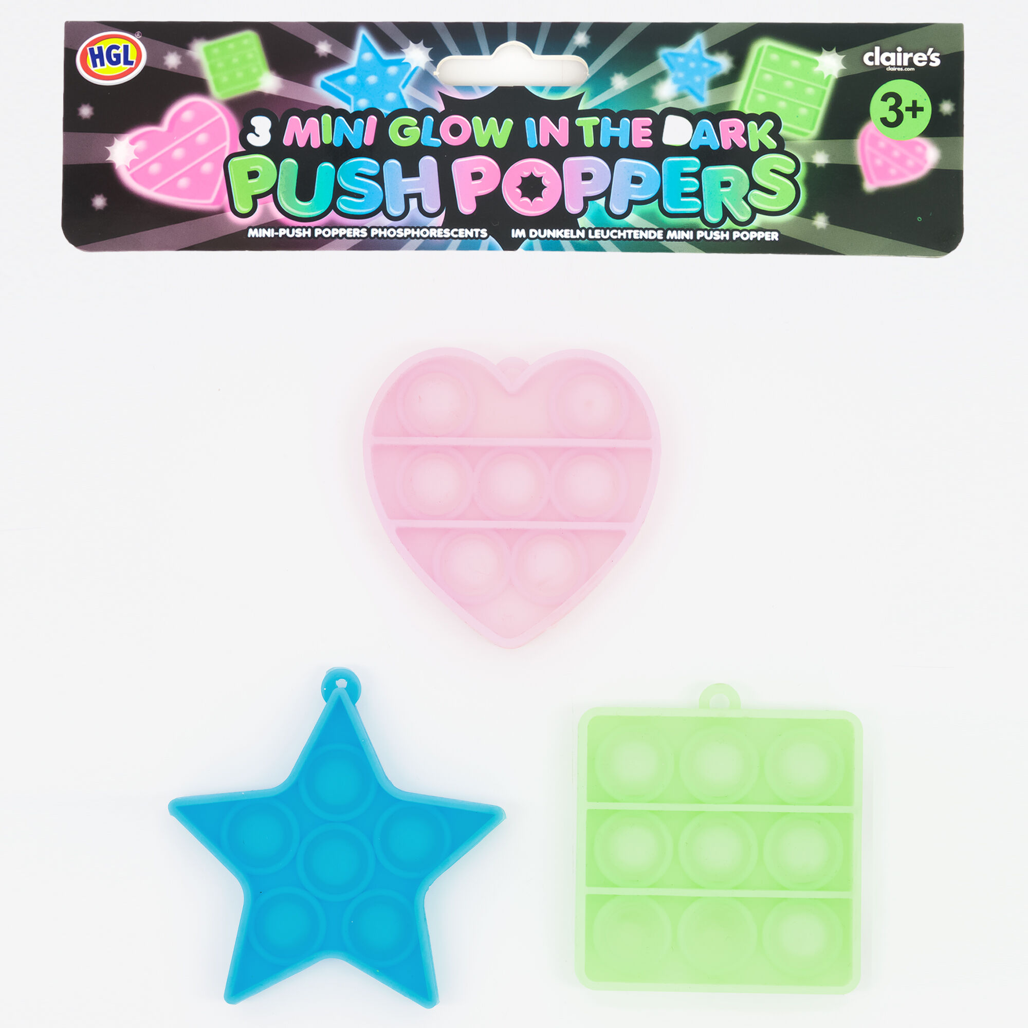 Claire's Mini jouet fidget Push Poppers phosphorescent - Lot de 3