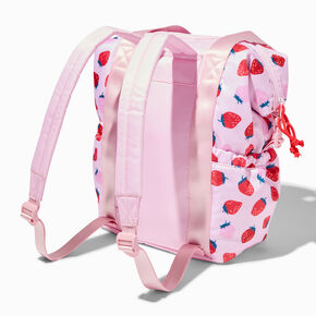 Strawberry Print Nylon Tote Style Backpack,