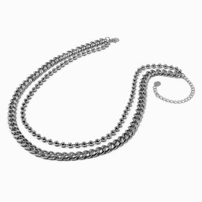 Rhodium Silver-tone Curb &amp; Ball Chain Multi-Strand Necklace,