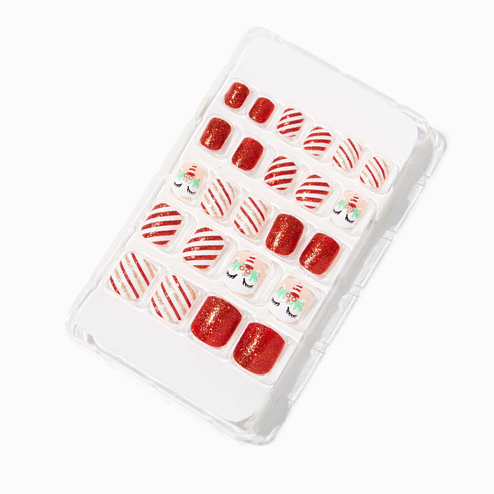 Unicorn Christmas Glitter Square Vegan Press On Faux Nail Set - 24 Pack,