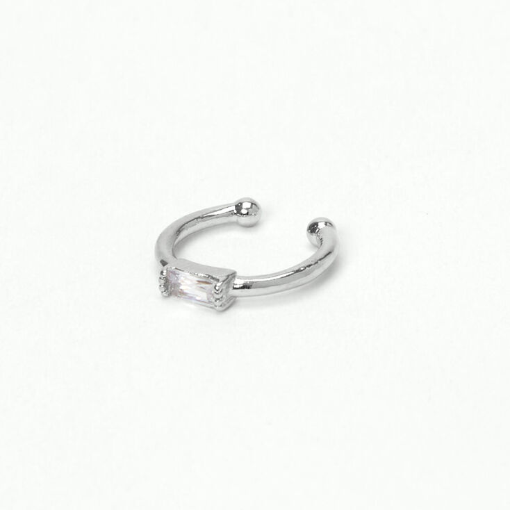 Silver Crystal Bar Faux Hoop Nose Ring,