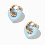 Gold-tone &amp; Light Blue Puffy Heart Hoop Earrings,