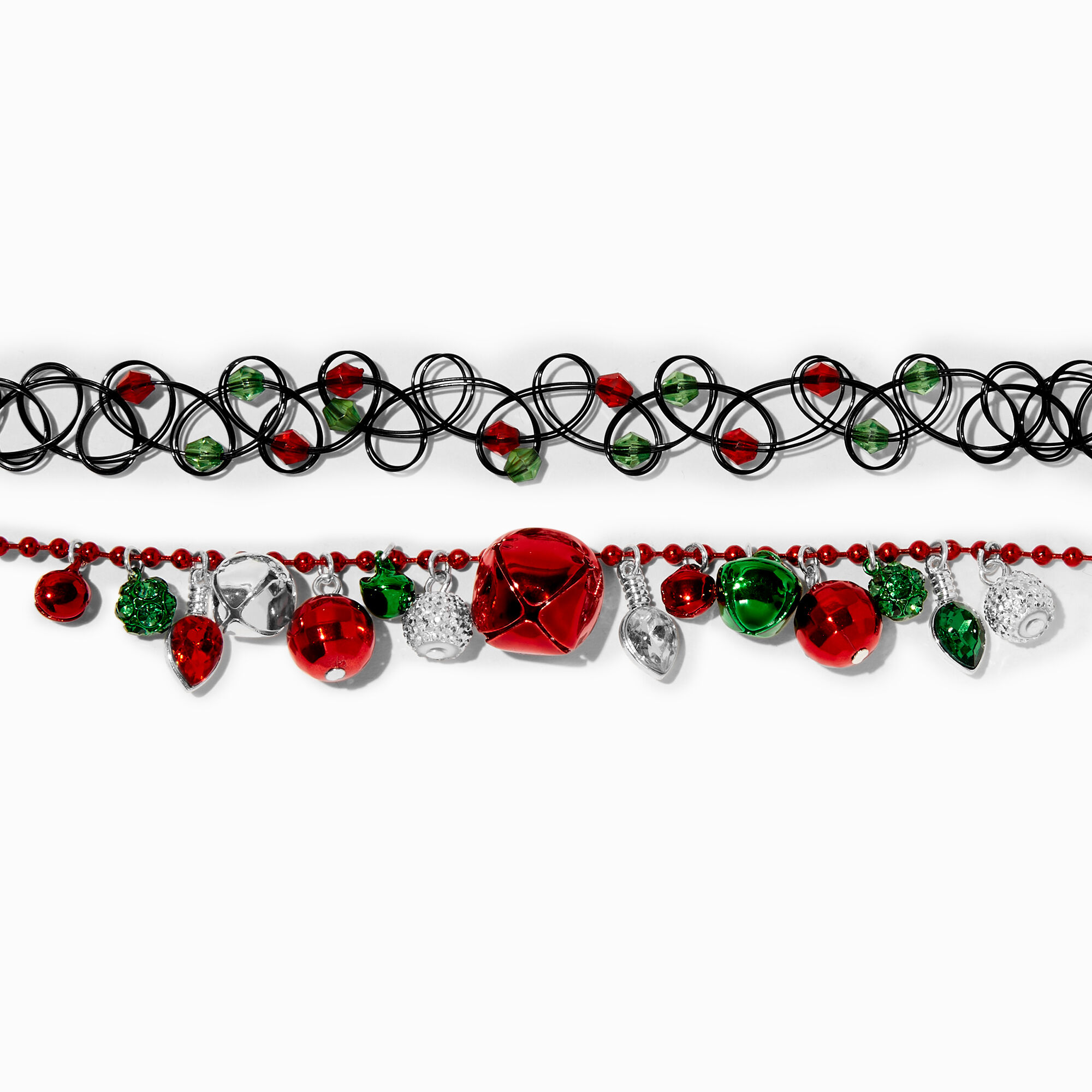 View Claires Green Jingle Bells Choker Necklace Set 2 Pack Red information