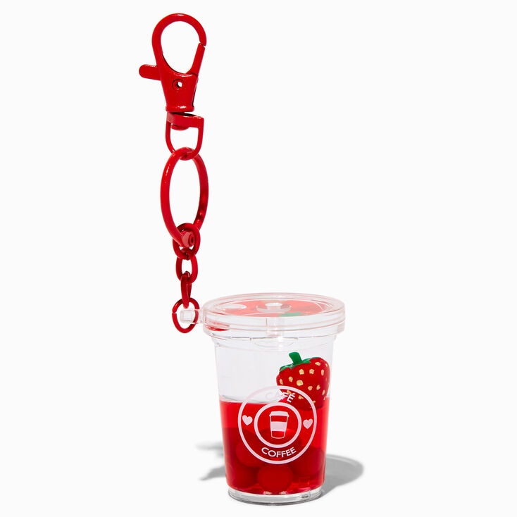 Strawberry Coffee Water-Filled Glitter Keychain,
