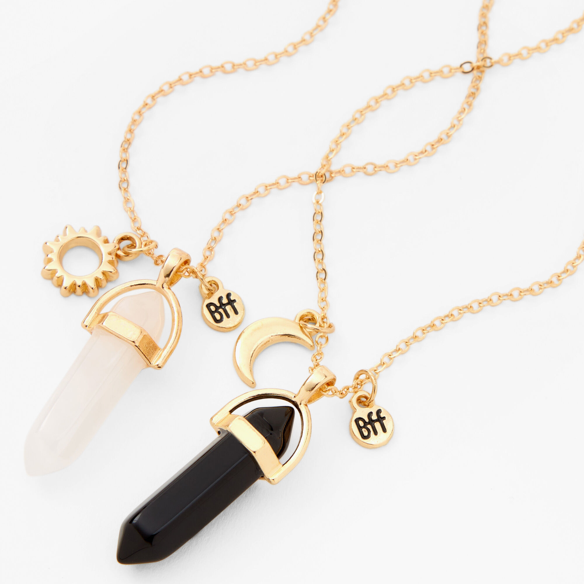 View Claires GoldTone Best Friends Black Mystical Gem Pendant Necklaces 2 Pack White information