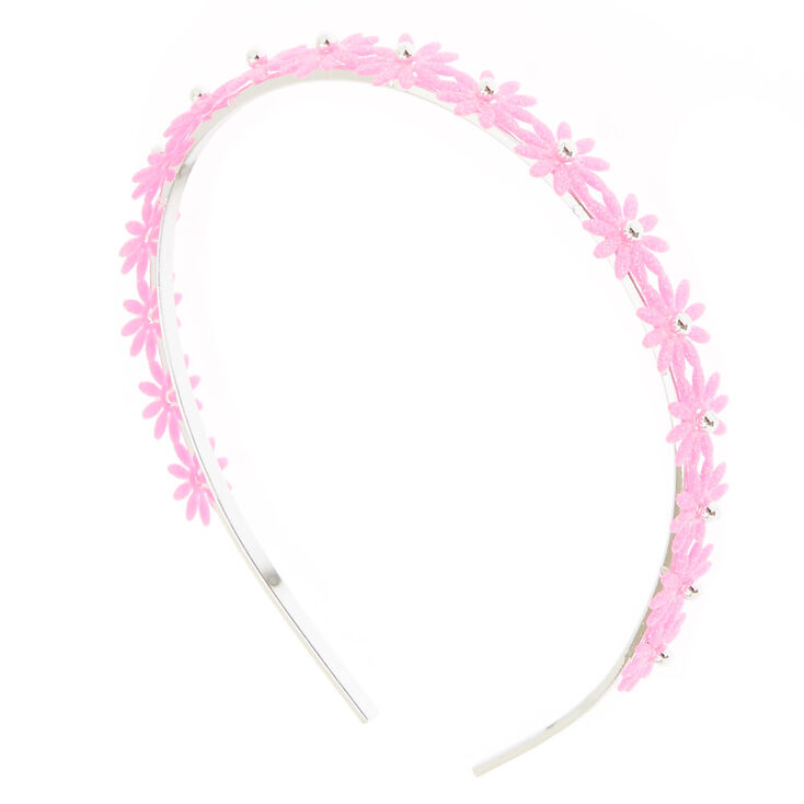 Claire's Serre-tête marguerite avec paillettes argentées - Rose