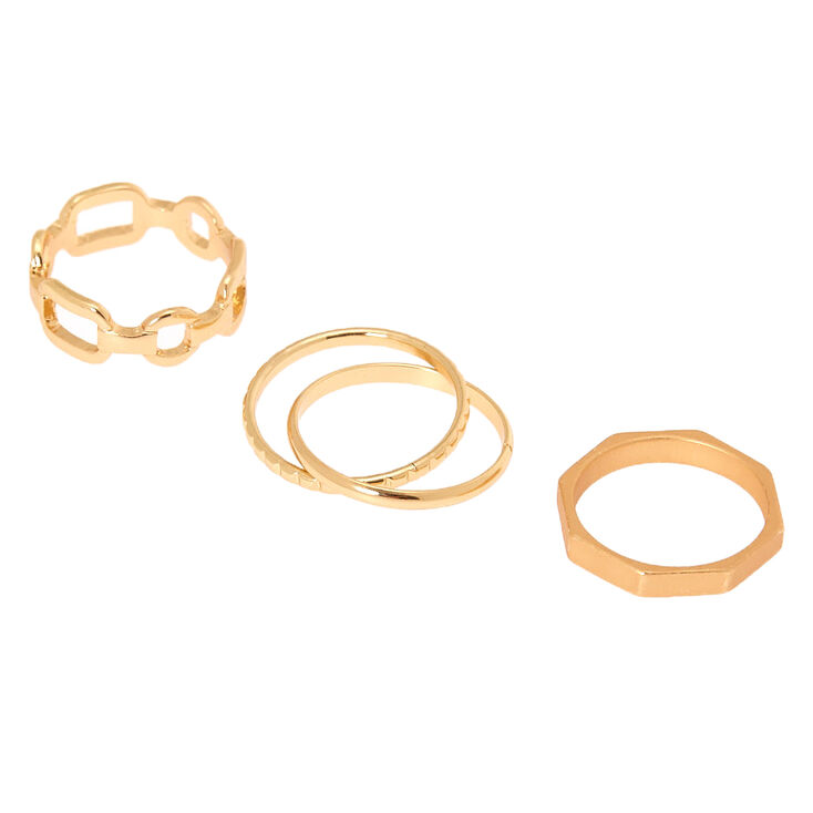 Gold Geometric Chain Rings - 3 Pack,