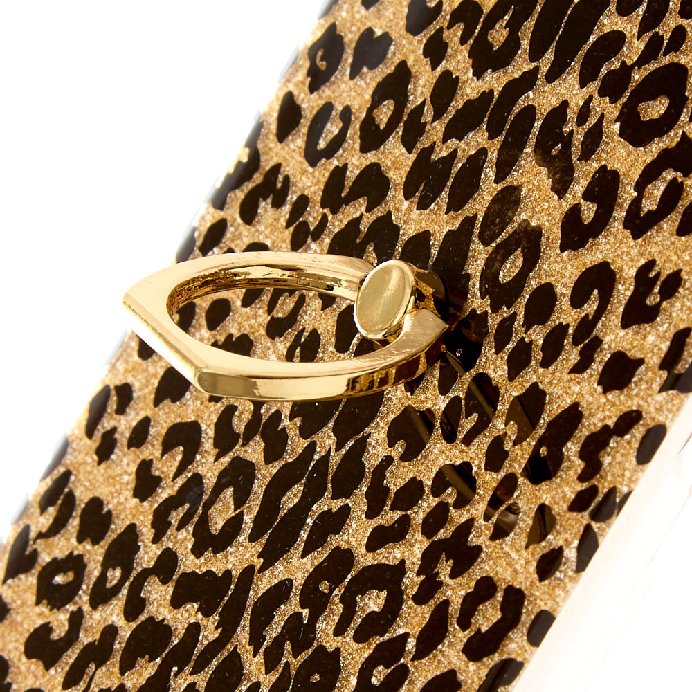 Rose Gold Glitter Leopard Ring Holder Phone Case - Fits iPhone 6/7/8/SE,
