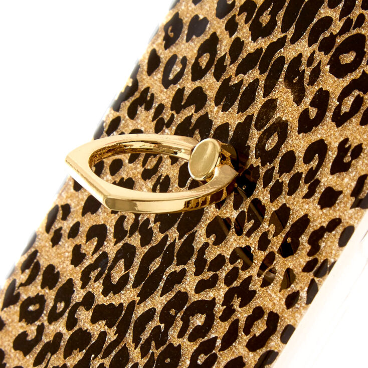 Rose Gold Glitter Leopard Ring Holder Phone Case - Fits iPhone 6/7/8/SE,