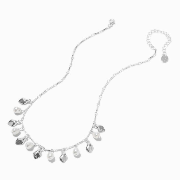 Silver-tone Pearl Dangle Necklace,