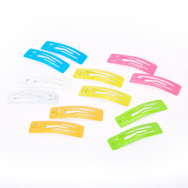 Neon Glitter Square Snap Hair Clips - 12 Pack,