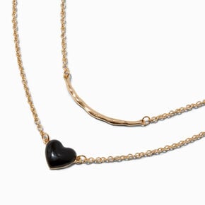 Black Heart &amp; Melted Pendant Gold-tone Multi-Strand Necklace,