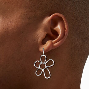 Silver-tone Daisy Outline 1&quot; Drop Earrings,