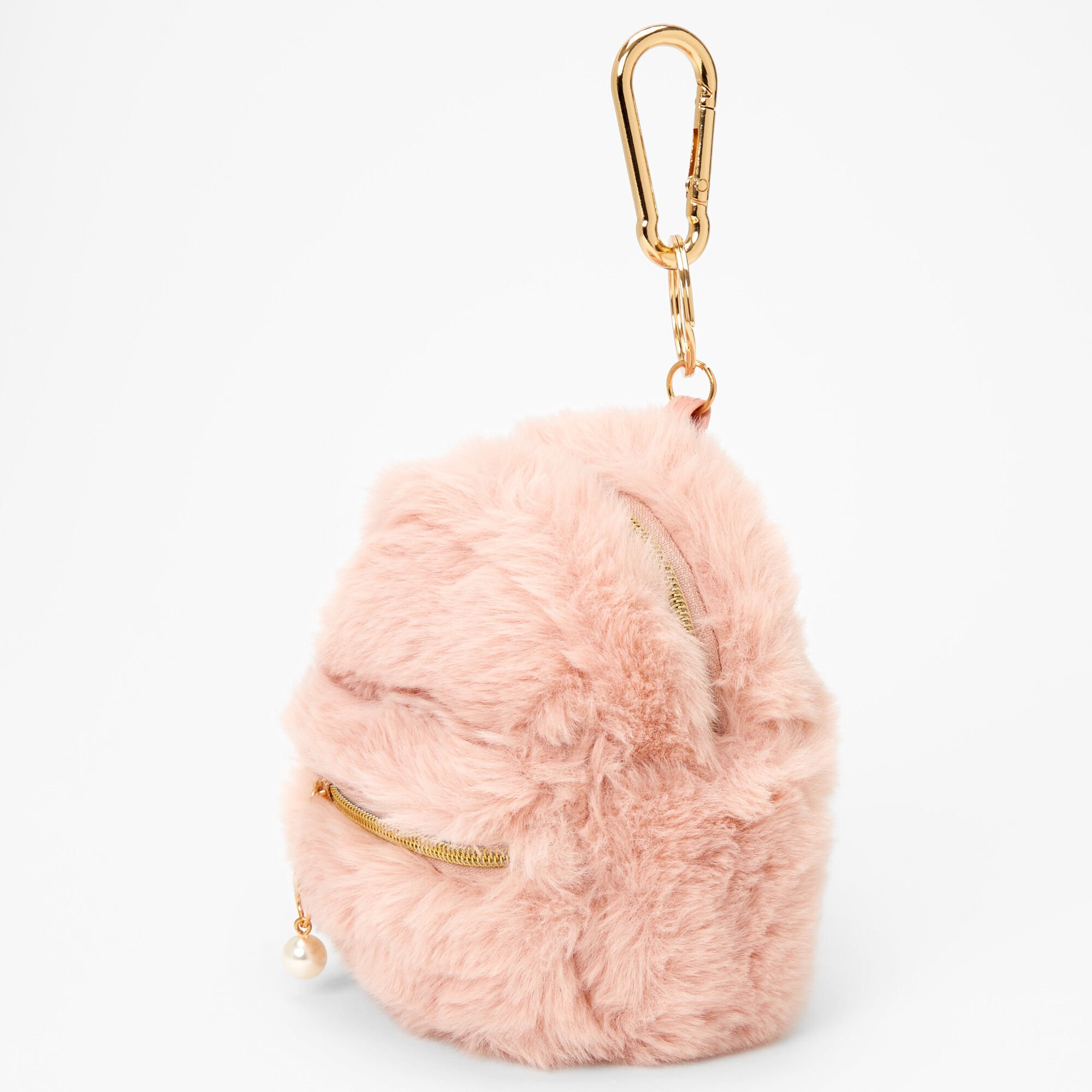 View Claires Fuzzy Mini Backpack Keyring Blush Pink information