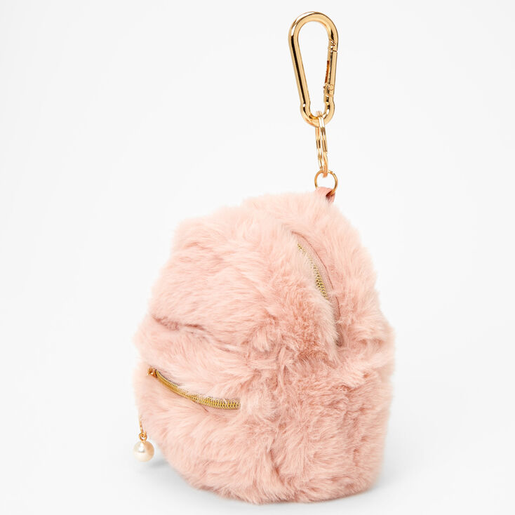 Blush Pink Fuzzy Mini Backpack Keyring,