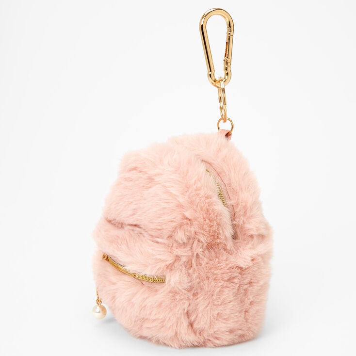 Fuzzy Mini Backpack Keyring - Blush Pink,