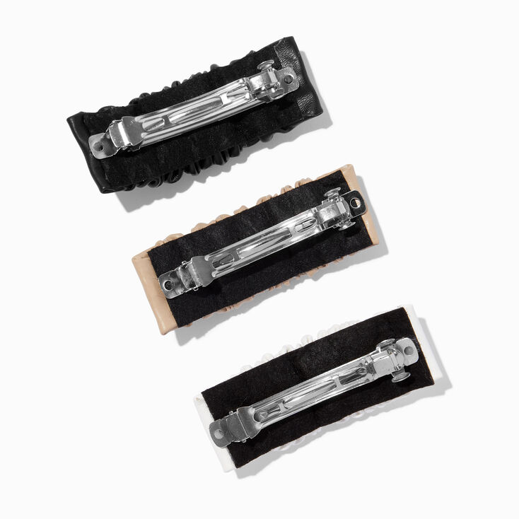 Neutral Leather Cinched Rectangle Hair Clips - 3 Pack,