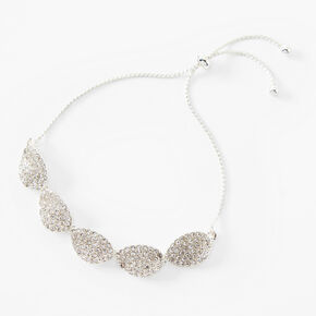 Silver Pave Crystal Leaf Bolo Bracelet,