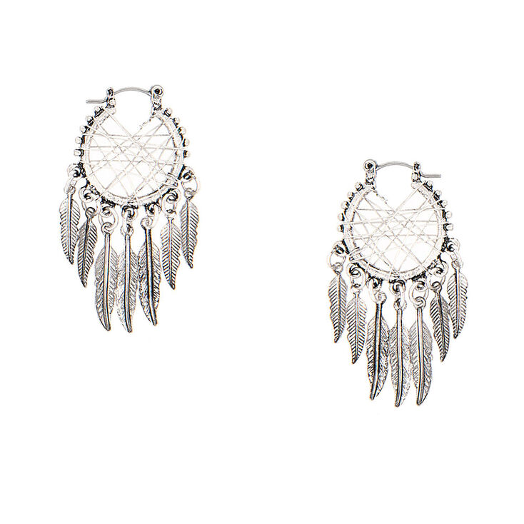 Silver Dreamcatcher Hoop Earrings,
