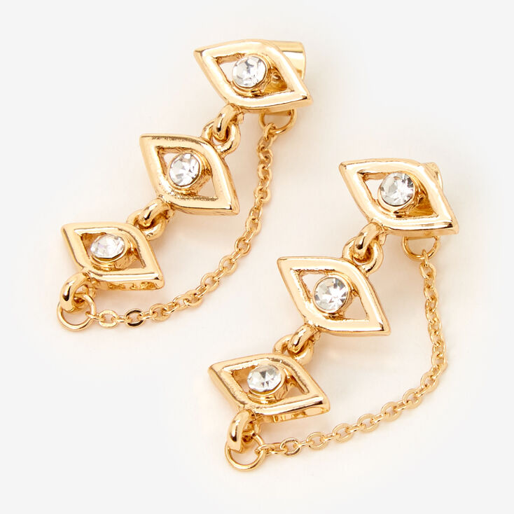 Gold 1&quot; Evil Eye Front and Back Chain Drop Earrings,