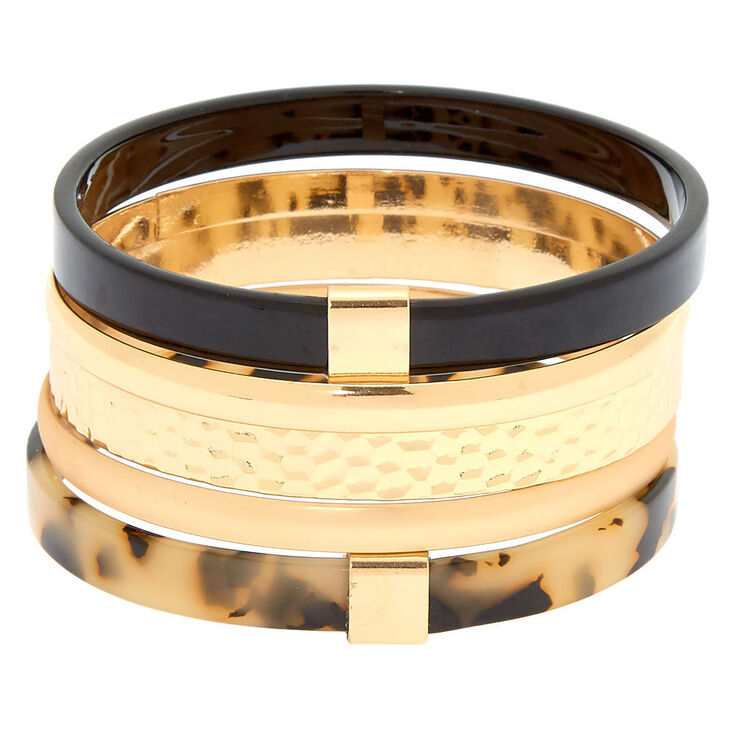 Gold Resin Tortoiseshell Bangle Bracelets - 5 Pack,