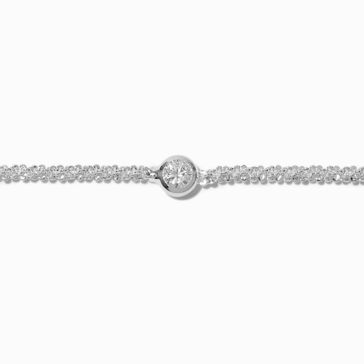 Silver-tone Cubic Zirconia Bezel Laser Cut Bracelet,