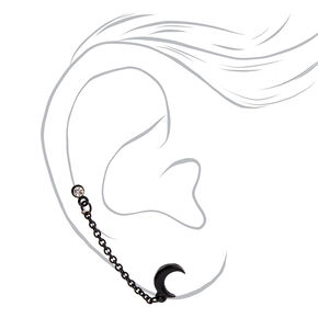 Black Moon Connector Chain Stud Earrings,