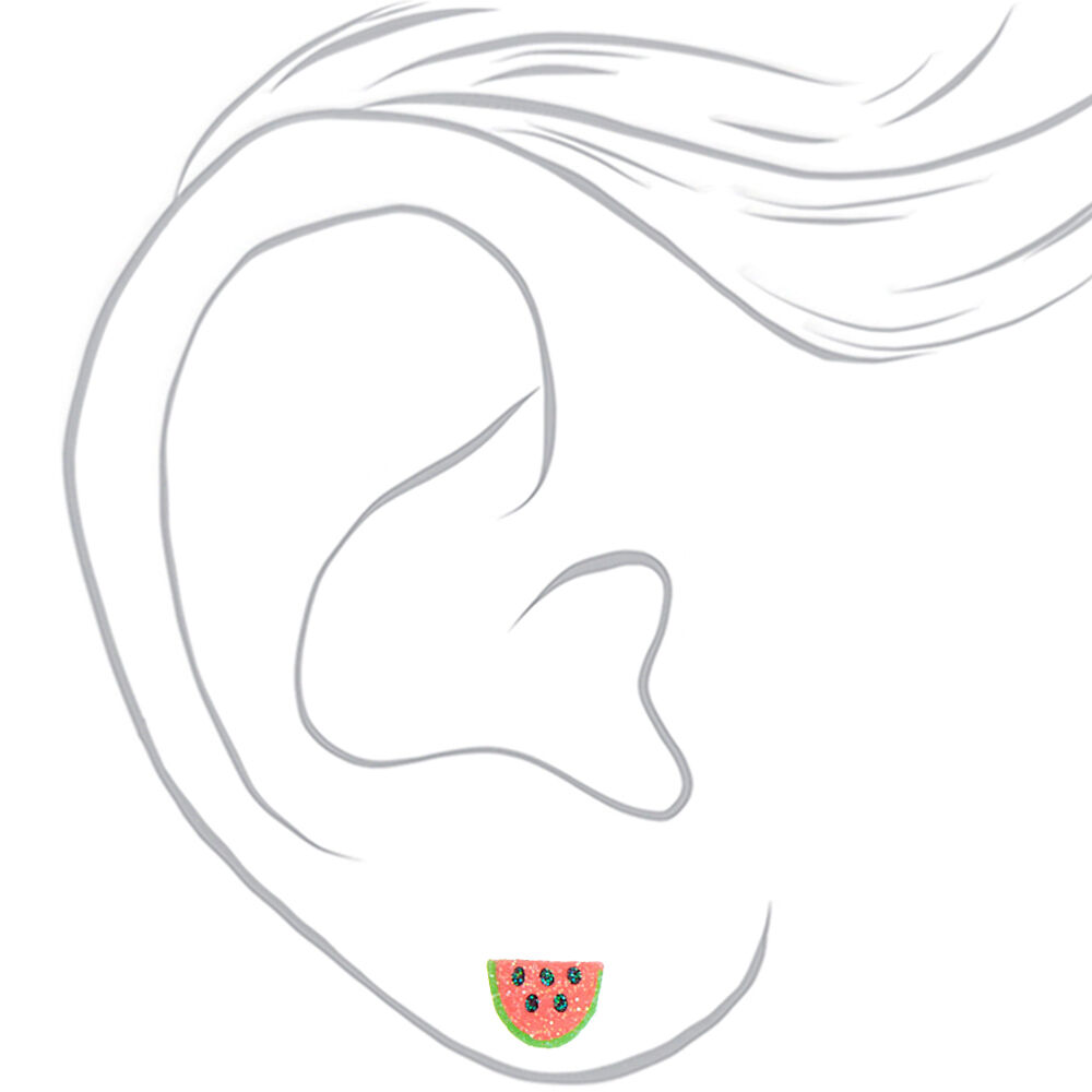 Clous d'oreilles lunettes fruits paillettes couleur argentée - Lot de 9,