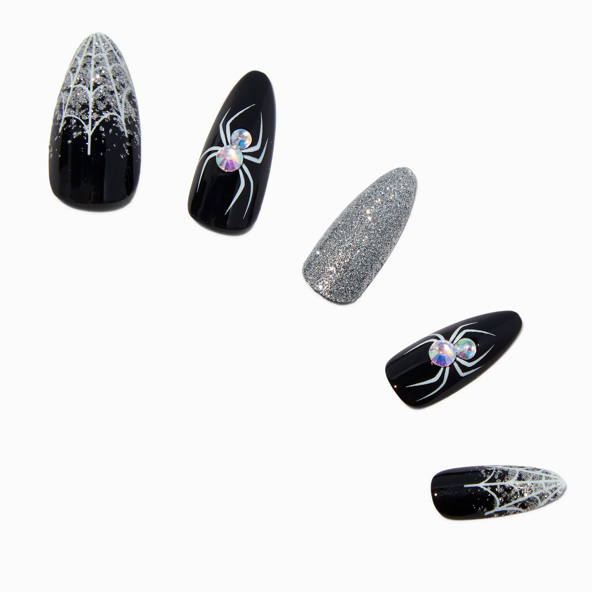 Spiderweb Halloween Squareletto Press On Faux Nail Set - 24 Pack,