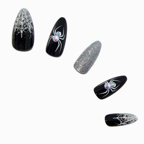 Spiderweb Halloween Squareletto Press On Faux Nail Set - 24 Pack,