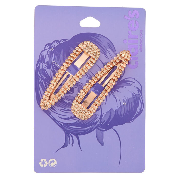 Rose Gold Rhinestone Snap Clips - 2 Pack,