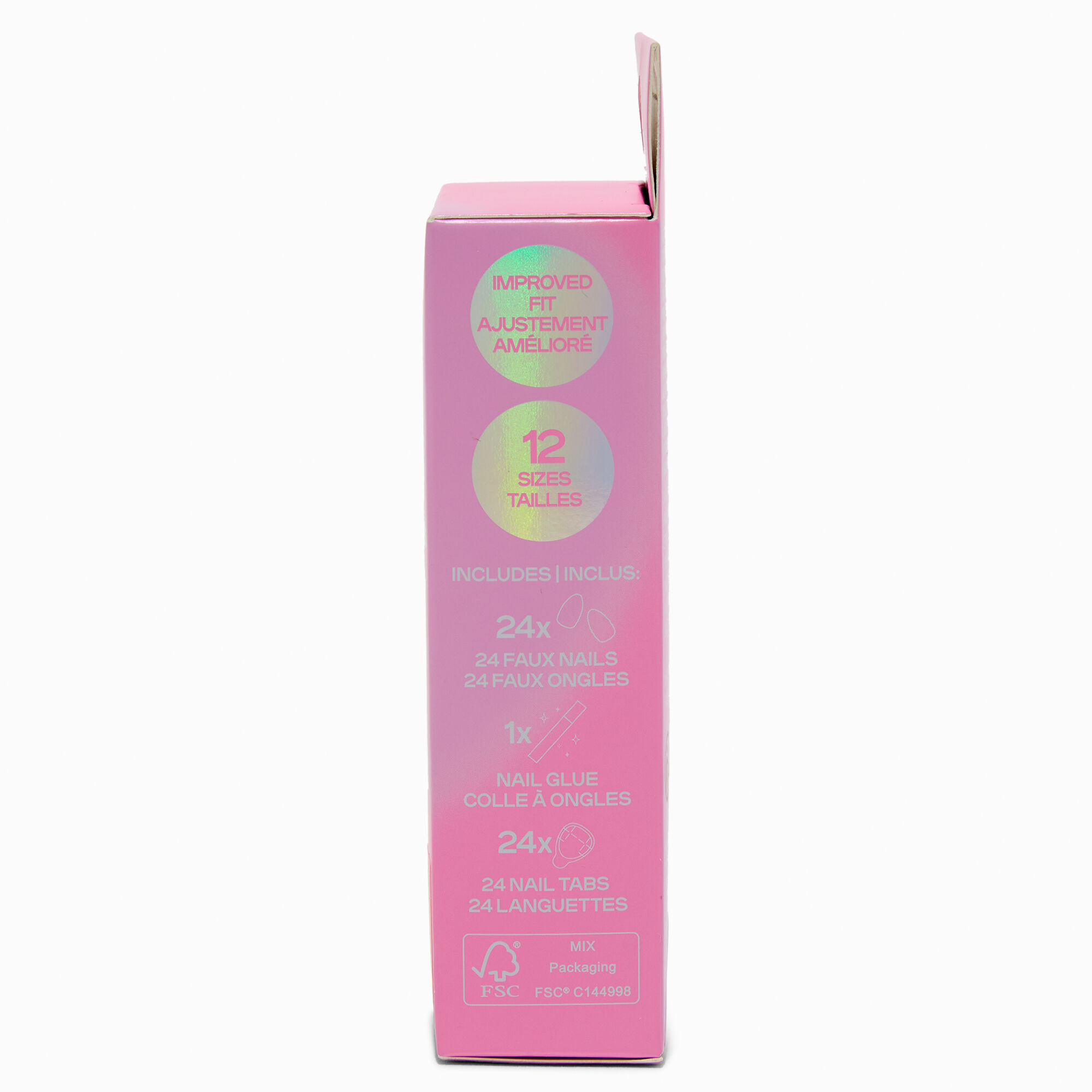Oblong Glitter French Tip Long Almond Vegan Faux Nail Set - 24 Pack,