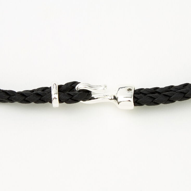 Black Leather Look Braided Wrap Bracelet,