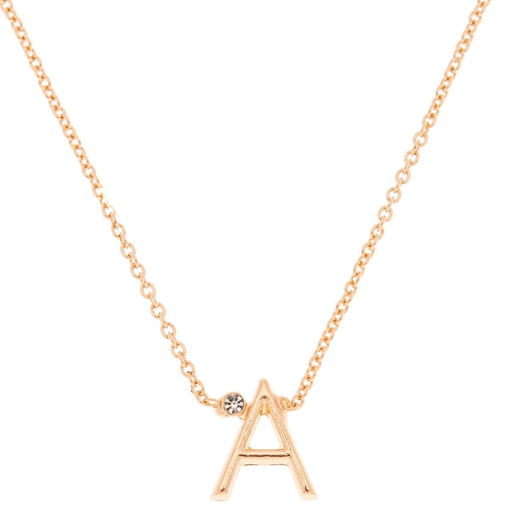 Gold Stone Initial Pendant Necklace - A,