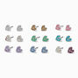 Pastel Crystal Heart Stud Earrings - 9 Pack ,