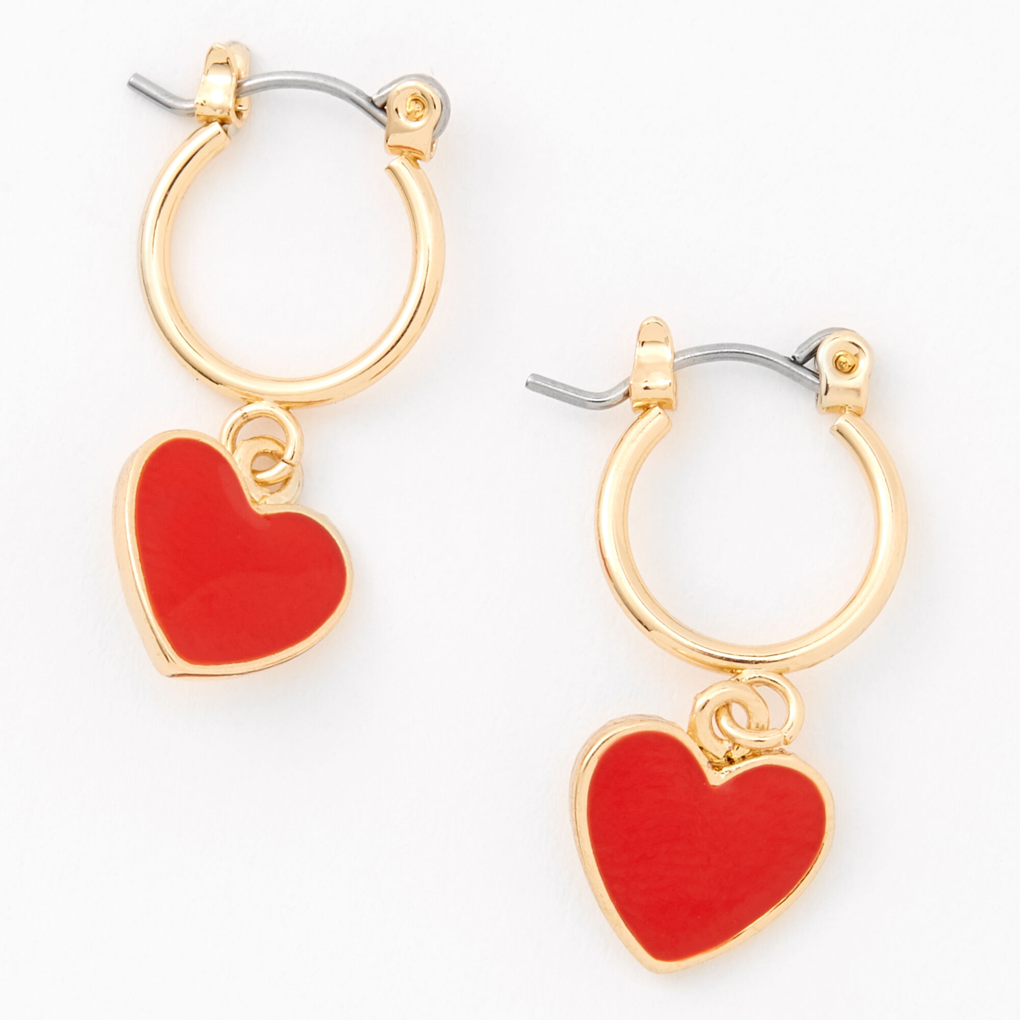 Red Heart Charm 10MM Gold Hoop Earrings