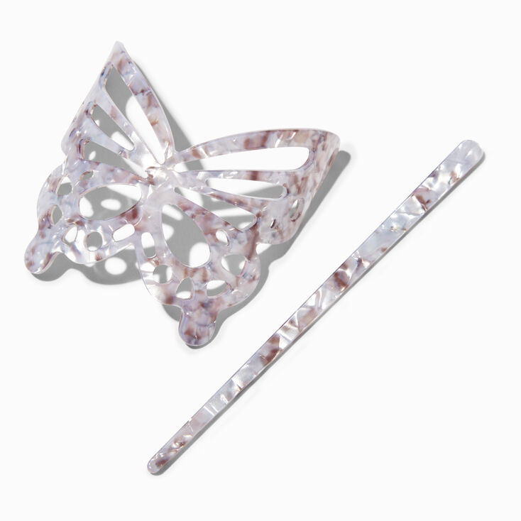 Silver Tortoiseshell Butterfly Acrylic Hair Pin,